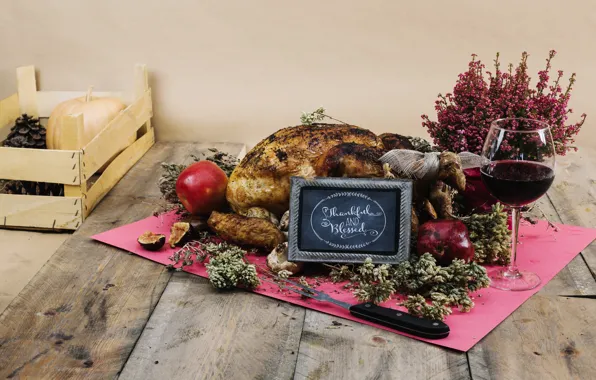 Holiday, wine, glass, chicken