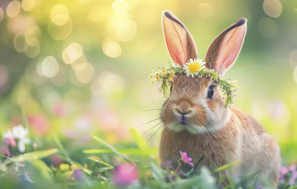 Flowers, holiday, spring, rabbit, Easter, wreath, AI art, neural network
