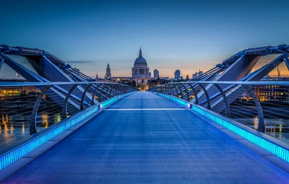 Picture the sky, sunset, England, London, Cathedral, Millennium bridge