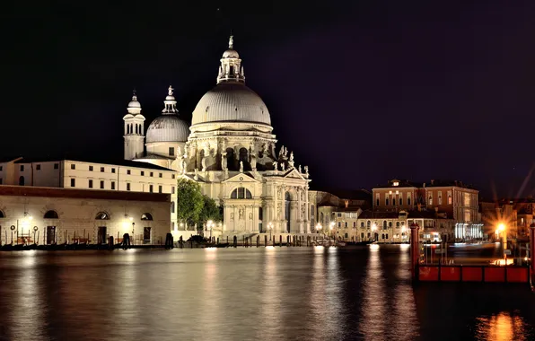Night, lights, Italy, Venice, Cathedral, channel