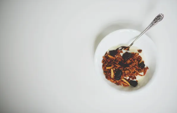 Breakfast, milk, spoon, muesli