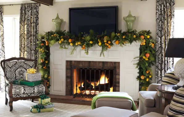 Picture decoration, room, gift, new year, Christmas, fireplace