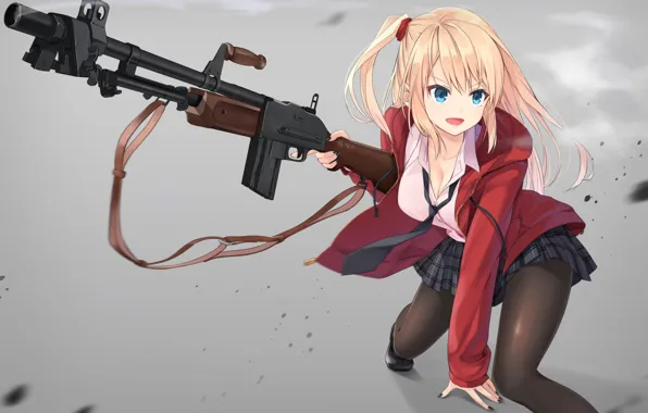 Girl, weapons, anime, art, meso-meso