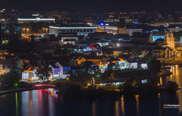 Night, height, backlight, old town, Belarus, Minsk, Belarus, timelapse