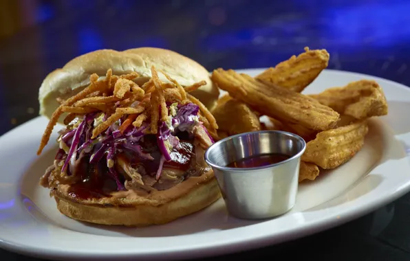 Picture bow, plate, sauce, sandwich, potatoes, free