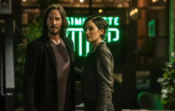Fiction, frame, pair, Neo, Keanu Reeves, Keanu Reeves, Trinity, Carrie-Anne Moss