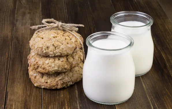 Picture oatmeal, milk, milk, cookies, oat, wood, cookies, Breakfast