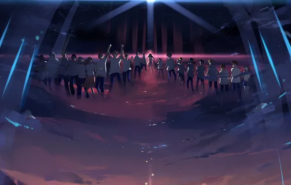 Picture the sky, stars, clouds, light, people, anime, art, el-zheng