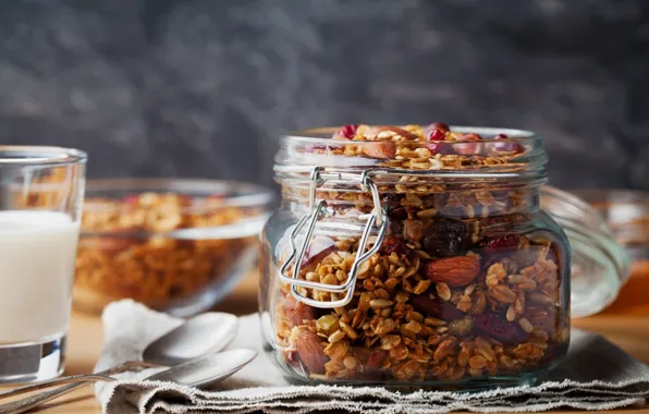 Nuts, Bank, Yogurt, Spoon