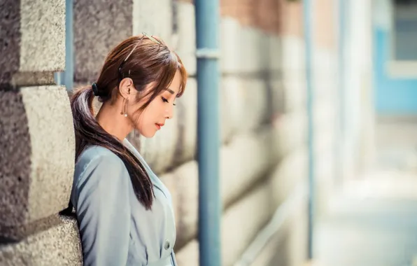 Girl, face, street, profile