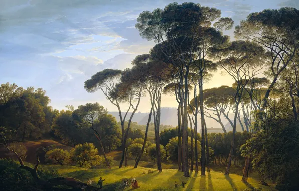Picture trees, oil, picture, canvas, Hendrik Voogd, Italian Landscape with Pine trees