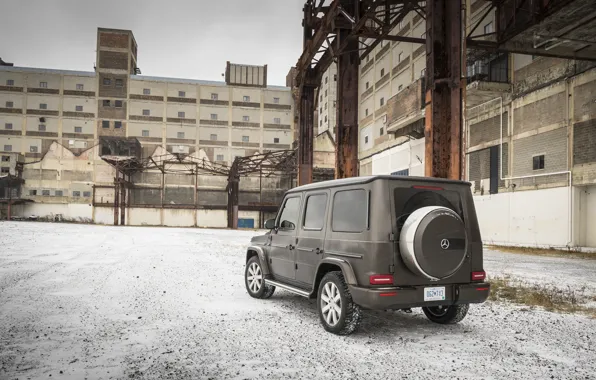 Winter, snow, building, Mercedes-Benz, rear view, industrial zone, 2018, G-Class