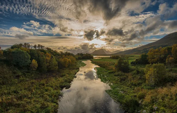 Picture clouds, trees, vegetation, mountain, space, river, river, trees