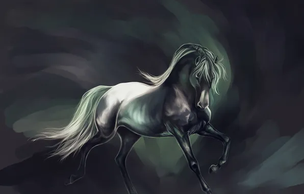 Background, animal, horse, horse, art, mane, tail, painting