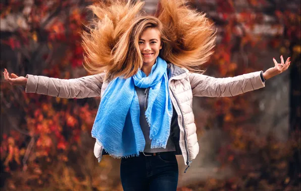 Picture girl, joy, curls, in itself, To illumine others need to wear sun