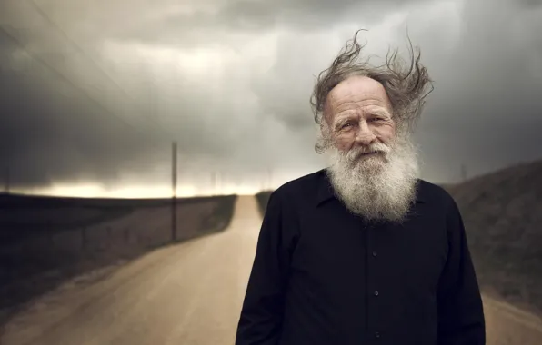 Look, the wind, portrait, grandpa, beard