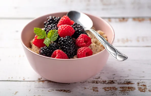 Picture berries, raspberry, boat, Board, Breakfast, bowl, light background, BlackBerry