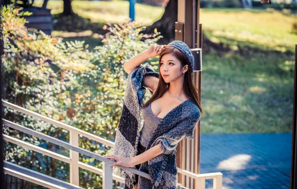 The sun, pose, model, skirt, portrait, makeup, scarf, Mike