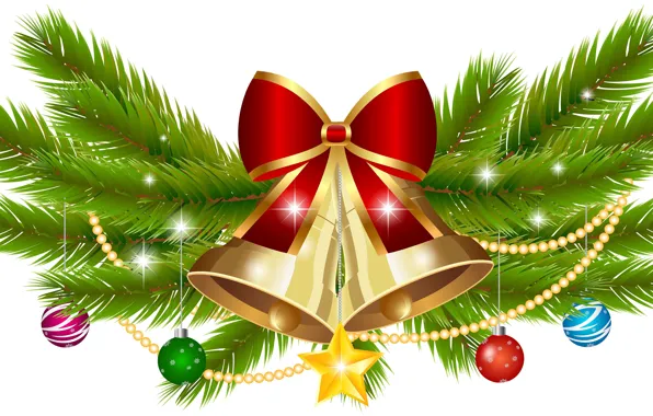 Picture decoration, balls, tree, new year, beads, bells, New Year, Happy