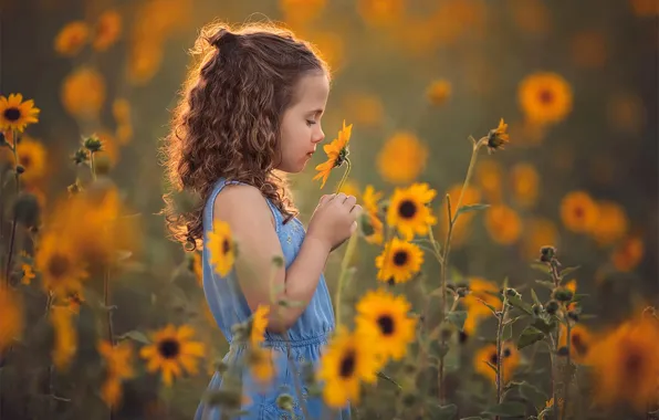 Flowers, Field, girl