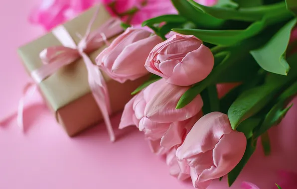 Leaves, flowers, holiday, gift, bouquet, spring, petals, tulips