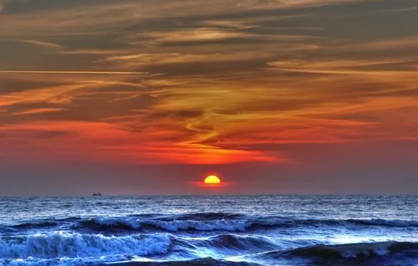Wave, Sunset, hdr