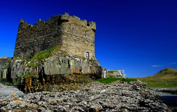 Picture stones, castle, tower, moss, ruins, Mingarry Castle