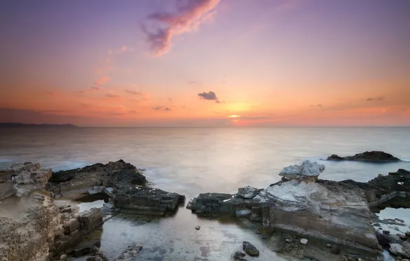 Beach, landscape, the ocean, rocks, dawn, shore