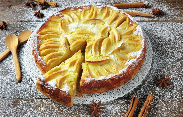 Apples, pie, cinnamon, cakes, sweet, delicious, sweet, flour