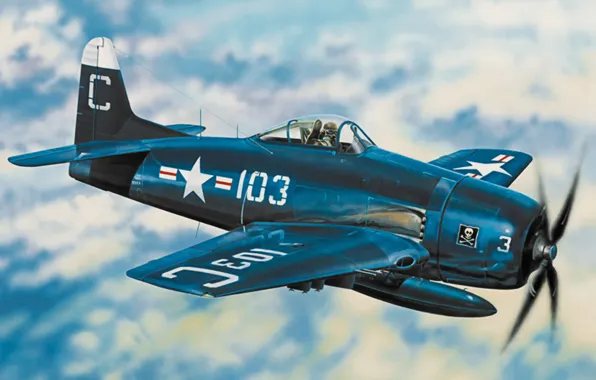 Picture war, art, airplane, painting, aviation, f8f bearcat