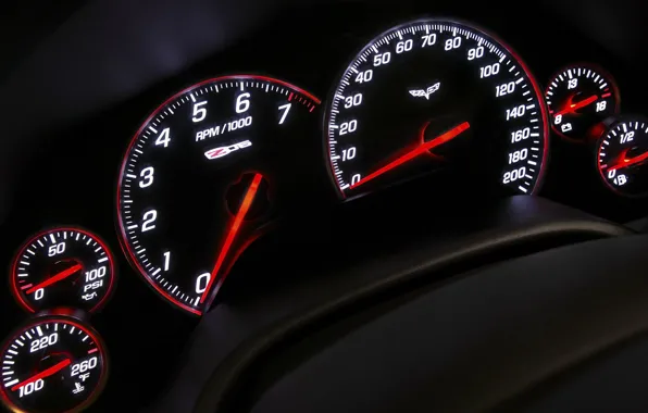 Arrows, panel, speedometer, devices, Z06, Corvette, Chevrolet, tachometer