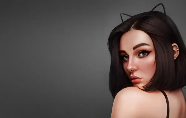Girl, Figure, Look, Lips, Face, Girl, Ears, Art