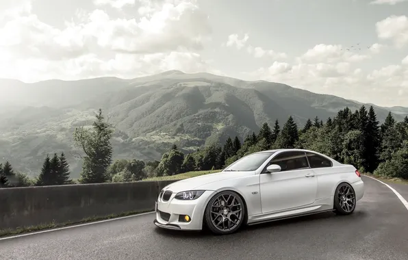 Road, Mountains, BMW, Tuning, White, BMW, Drives, Coupe
