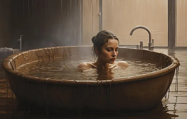 Bathing, bathroom, Chan, painting, AI art, neural network