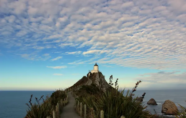 The sky, Clouds, Sea, Road, Rocks, Lighthouse, Top