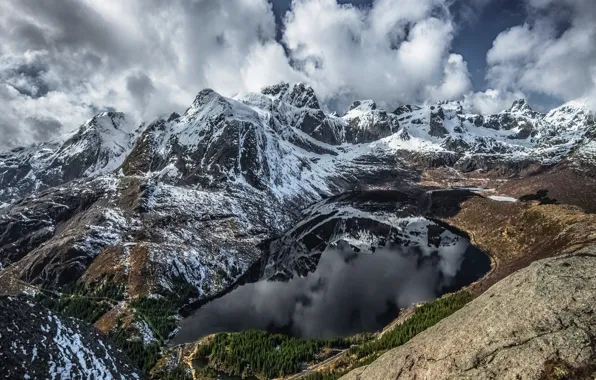 Clouds, mountains, lake, the view from the top, mountains, clouds, lake, the beauty of nature