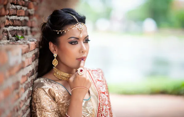 Look, girl, decoration, face, pose, wall, the building, hand