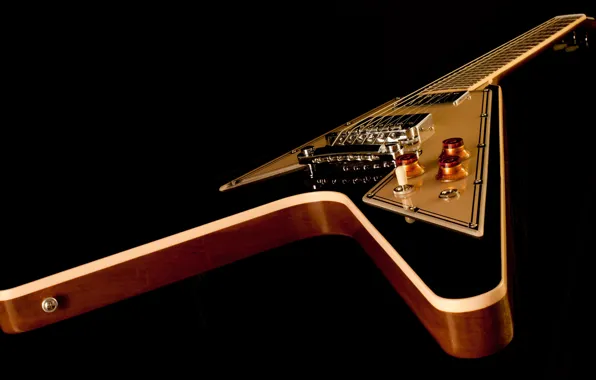 Guitar, strings, case, black background, electric guitar, Grif, gibson, flying v