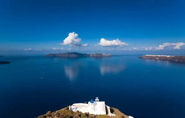 Picture sea, the sky, Islands, clouds, Greece, Church, the island of Sifnos