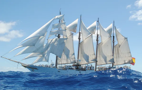 Picture sea, ship, training, Juan Sebastián Elcano, (A-71), Brigantine