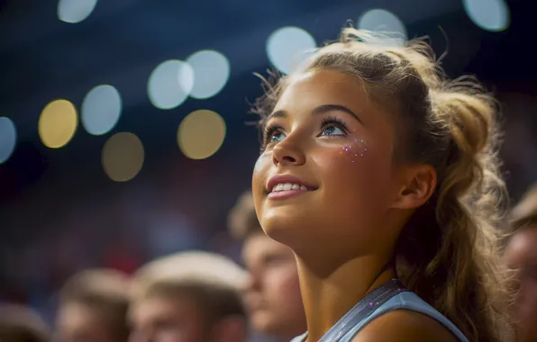 Smile, Girl, Athlete, Digital art, Closeup, Rhythmic gymnastics, Gymnast, AI art