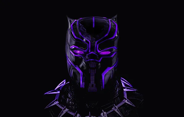 Mask, black background, Neon, comic, MARVEL, Black Panther, Black Panther