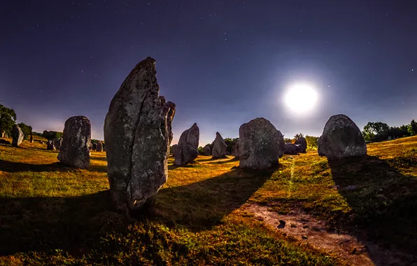Field, the sky, stars, light, night, blue, stones, rocks