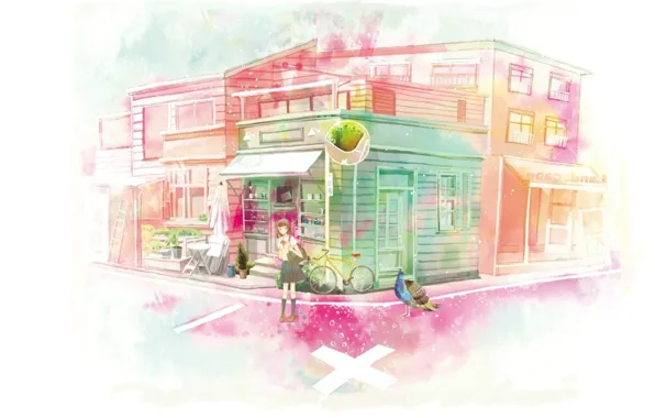 Light, bike, street, ladder, peacock, Schoolgirl, shop