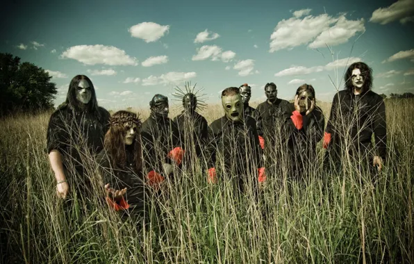 Group, team, Slipknot, the sky in the background