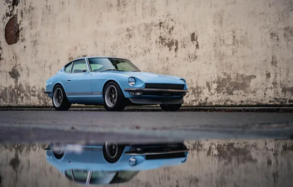 Nissan, Blue, Front, Water, Side, Datsun 240Z, Nissan 240Z, The Lion's Rock Commision