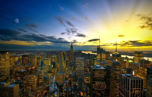 Sunset, skyscraper, the city., town of evening