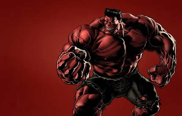 Picture monster, furious, dark background, red Hulk, red hulk