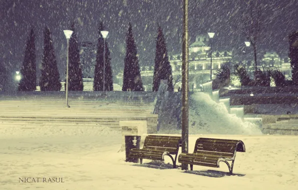 City, winter, snow, Azerbaijan, nice, capital, Azerbaijan, Baku