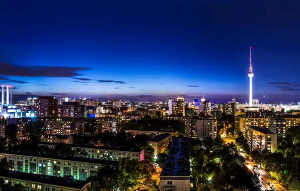 Picture the sky, night, lights, home, Germany, the view from the top, street, Berlin